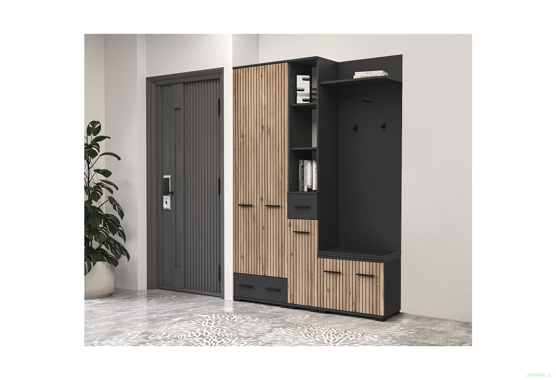 Передпокій Світ Меблів Амбре Комплект 150 см антрацит / дуб артизан - Зображення 1 Зображення 1 - Передпокій Світ Меблів Амбре Комплект 150 см антрацит / дуб артизан