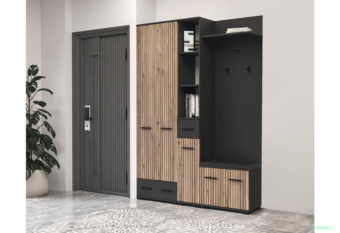 Передпокій Світ Меблів Амбре Комплект 150 см антрацит / дуб артизан - Зображення 1 Зображення 1 - Передпокій Світ Меблів Амбре Комплект 150 см антрацит / дуб артизан