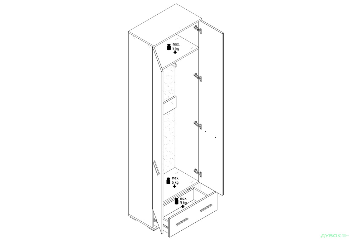 Передпокій Світ Меблів Амбре Комплект 150 см антрацит / дуб артизан - Зображення 3 Зображення 3 - Передпокій Світ Меблів Амбре Комплект 150 см антрацит / дуб артизан