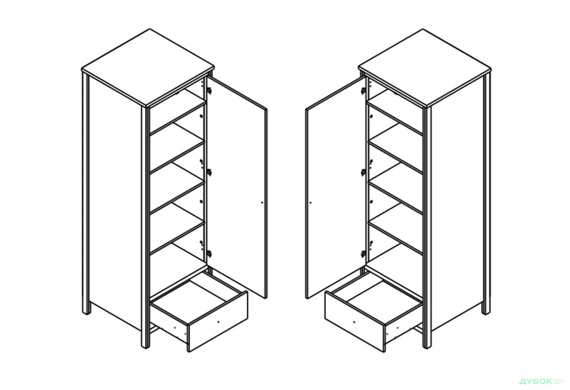 Шафа-пенал Гербор Чос закритий з шухлядою 62 см, дуб тахо / чорний - Зображення 2 Зображення 2 - Шафа-пенал Гербор Чос закритий з шухлядою 62 см, дуб тахо / чорний