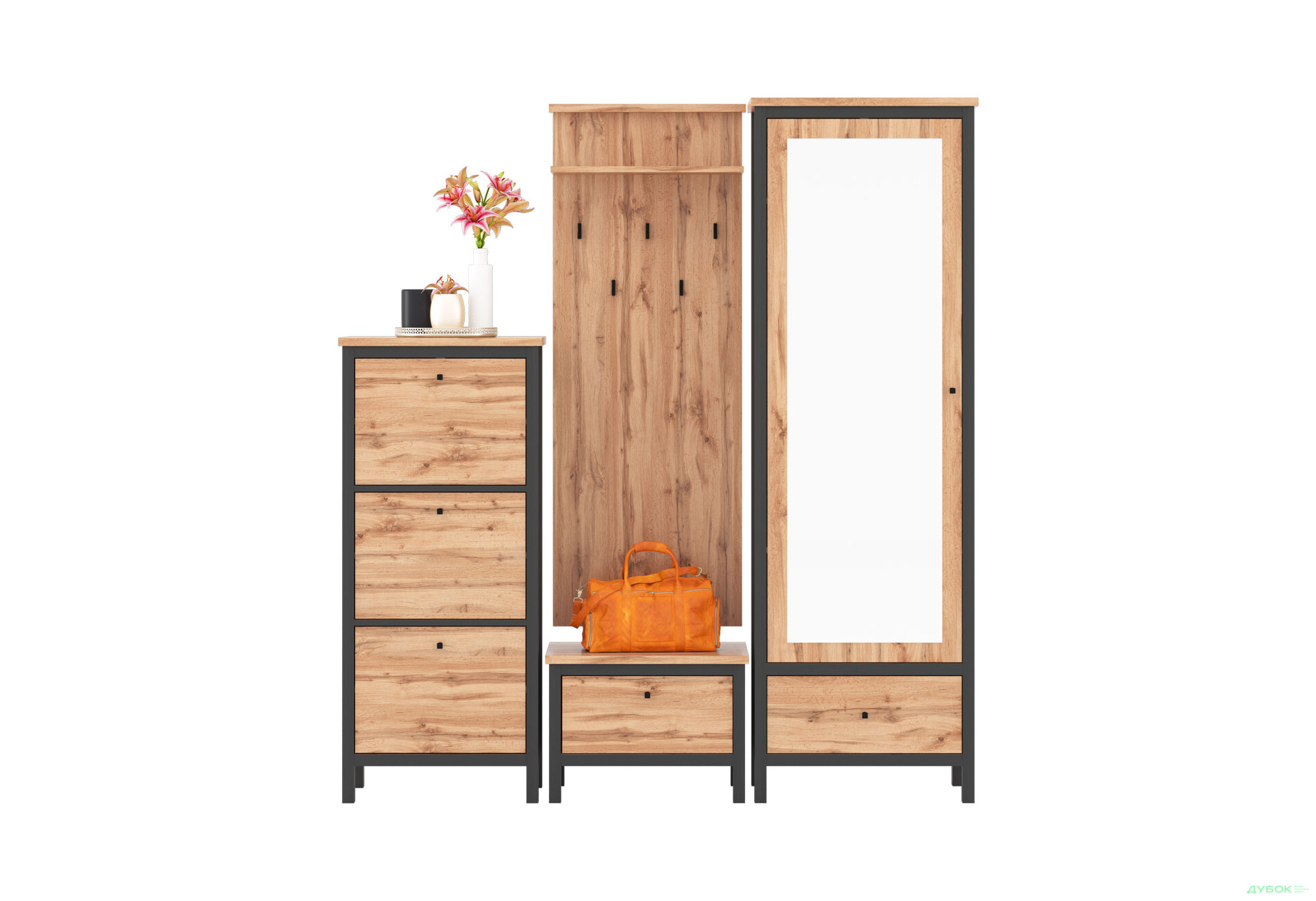 Передпокій Гербор Чос 173 см, Дуб тахо / чорний - Зображення 1 Зображення 1 - Передпокій Гербор Чос 173 см, Дуб тахо / чорний