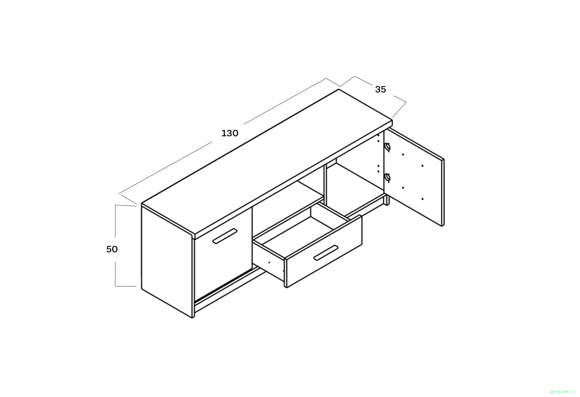 Тумба під ТВ Гербор Шанталь з 1 шухлядою та 2 дверками 130 см, дуб сан-ремо світлий - Зображення 3 Зображення 3 - Тумба під ТВ Гербор Шанталь з 1 шухлядою та 2 дверками 130 см, дуб сан-ремо світлий