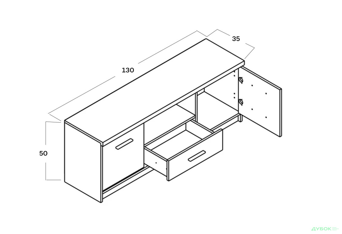 Тумба під ТВ Гербор Шанталь з 1 шухлядою та 2 дверками 130 см, дуб сан-ремо світлий - Зображення 3 Зображення 3 - Тумба під ТВ Гербор Шанталь з 1 шухлядою та 2 дверками 130 см, дуб сан-ремо світлий