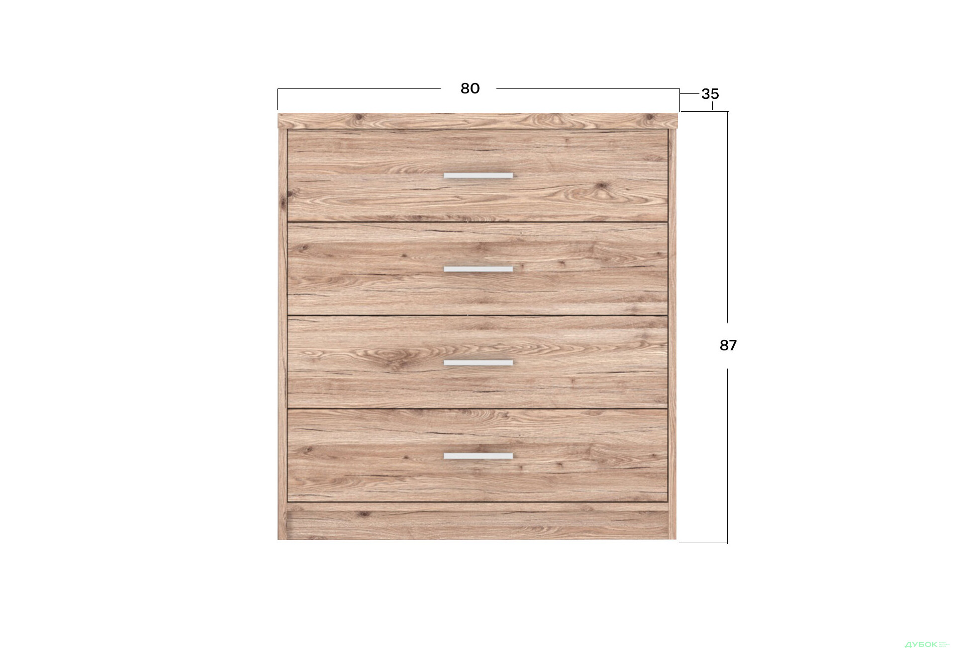 Комод Гербор Шанталь з 4 шухлядами 80 см, дуб сан-ремо світлий - Зображення 2 Зображення 2 - Комод Гербор Шанталь з 4 шухлядами 80 см, дуб сан-ремо світлий