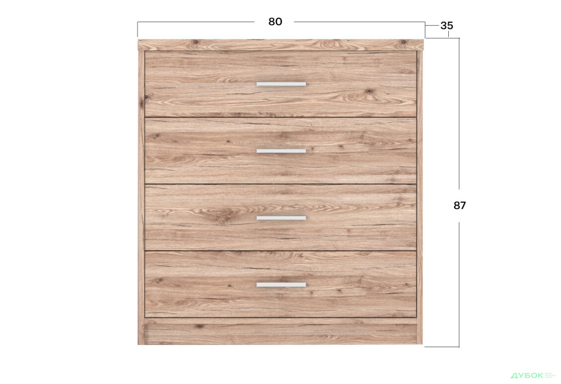 Комод Гербор Шанталь з 4 шухлядами 80 см, дуб сан-ремо світлий - Зображення 2 Зображення 2 - Комод Гербор Шанталь з 4 шухлядами 80 см, дуб сан-ремо світлий