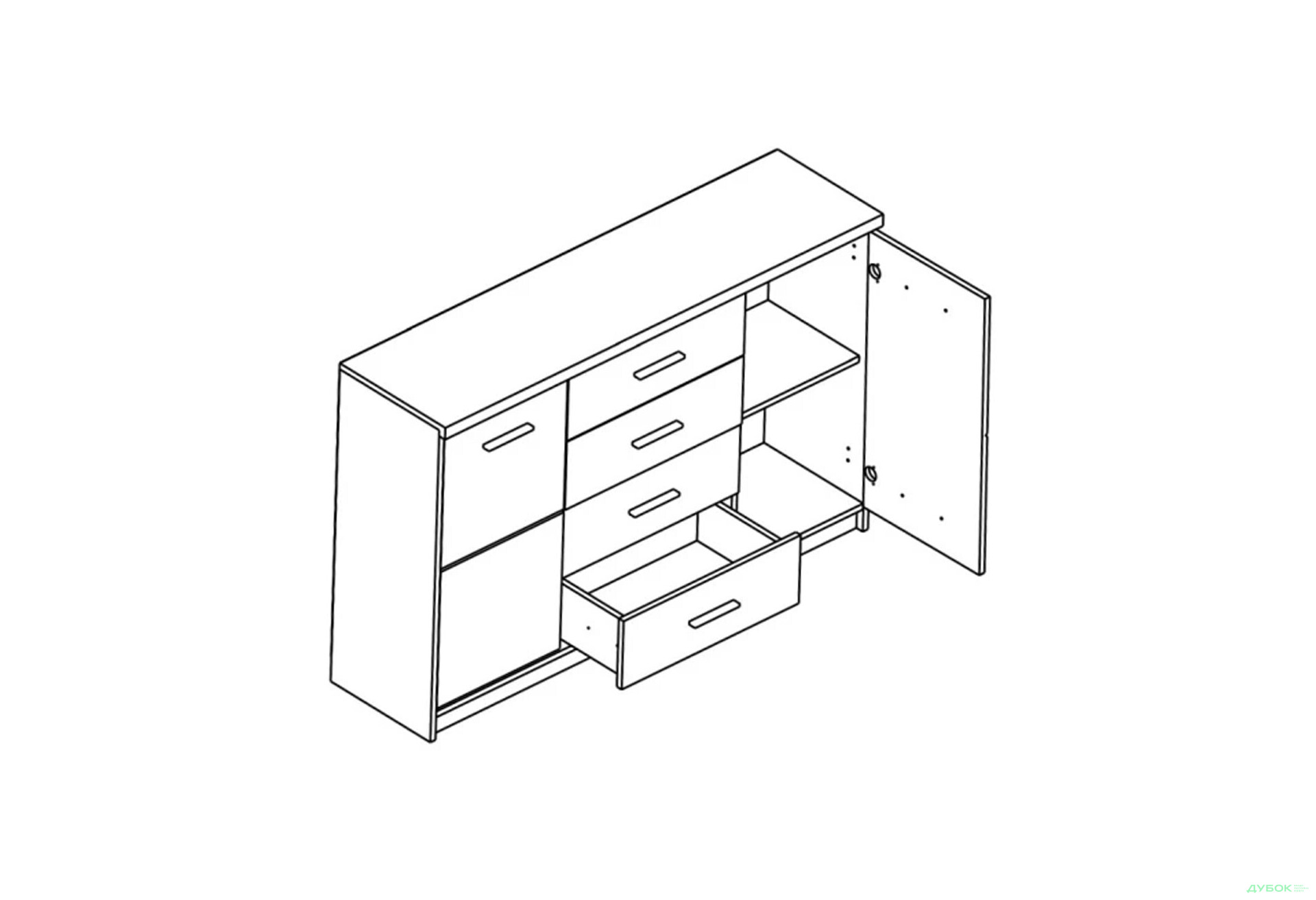 Комод Гербор Шанталь 2-дверний з 4 шухлядами 135 см, дуб сан-ремо світлий - Зображення 3 Зображення 3 - Комод Гербор Шанталь 2-дверний з 4 шухлядами 135 см, дуб сан-ремо світлий