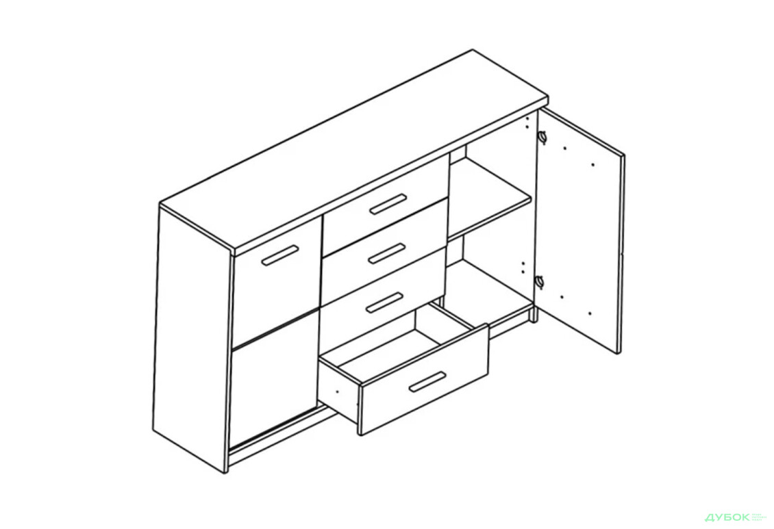 Комод Гербор Шанталь 2-дверний з 4 шухлядами 135 см, дуб сан-ремо світлий - Зображення 3 Зображення 3 - Комод Гербор Шанталь 2-дверний з 4 шухлядами 135 см, дуб сан-ремо світлий