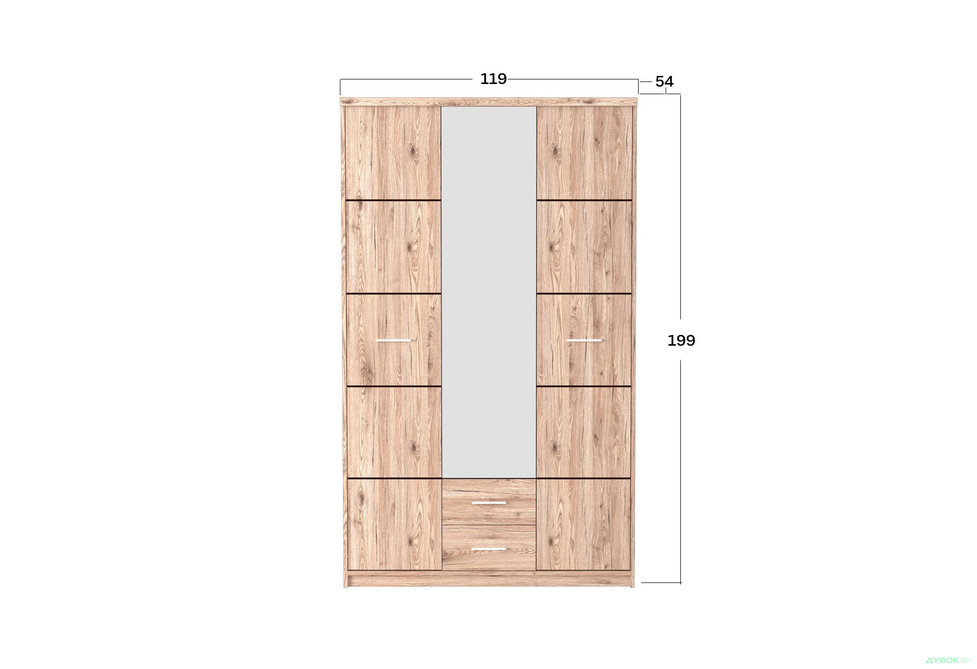 Шкаф Гербор Шанталь 3-дверный с 2 ящиками 119 см, дуб сан-ремо светлый - Изображение 3 Изображение 3 - Шкаф Гербор Шанталь 3-дверный с 2 ящиками 119 см, дуб сан-ремо светлый