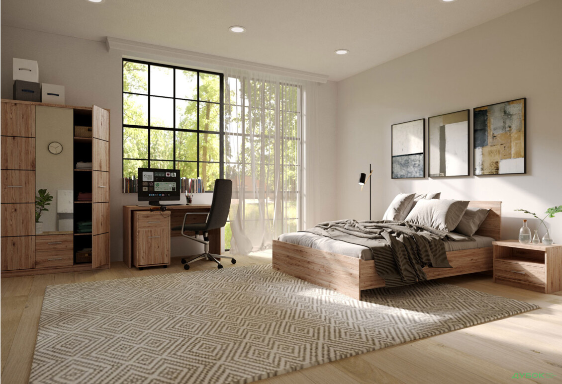 Спальня Гербор Шанталь з шафою 3-дверною та ліжком 160х200 см, дуб сан-ремо світлий - Зображення 1 Зображення 1 - Спальня Гербор Шанталь з шафою 3-дверною та ліжком 160х200 см, дуб сан-ремо світлий