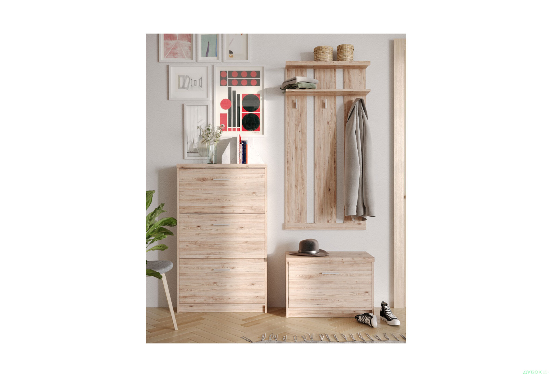 Передпокій Гербор Шанталь 145 см, Дуб сан-ремо світлий - Зображення 1 Зображення 1 - Передпокій Гербор Шанталь 145 см, Дуб сан-ремо світлий