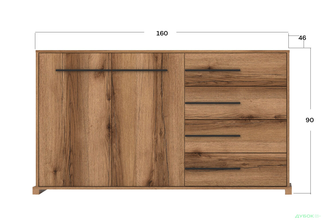 Комод Гербор Стемма 2-дверний з 4 шухлядами 160 см, дуб делано темний - Зображення 3 Зображення 3 - Комод Гербор Стемма 2-дверний з 4 шухлядами 160 см, дуб делано темний