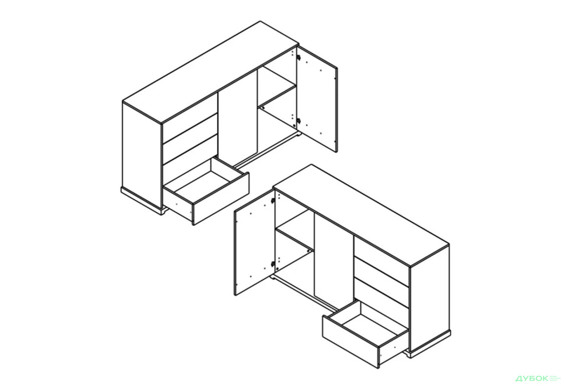 Комод Гербор Стемма 2-дверний з 4 шухлядами 160 см, дуб делано темний - Зображення 4 Зображення 4 - Комод Гербор Стемма 2-дверний з 4 шухлядами 160 см, дуб делано темний