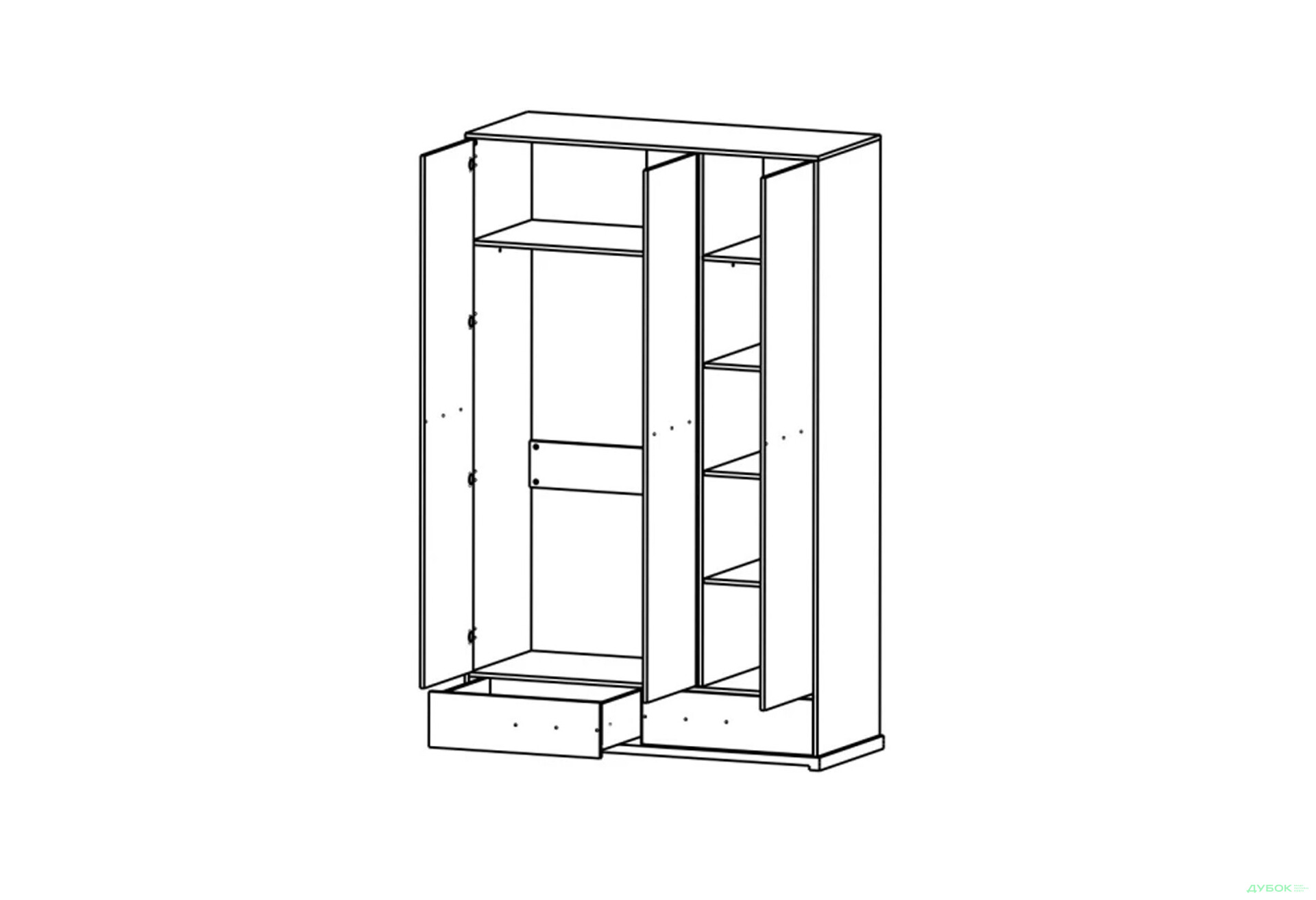 Шафа Гербор Стемма 3-дверна з 2 шухлядами 142 см, дуб делано темний - Зображення 4 Зображення 4 - Шафа Гербор Стемма 3-дверна з 2 шухлядами 142 см, дуб делано темний