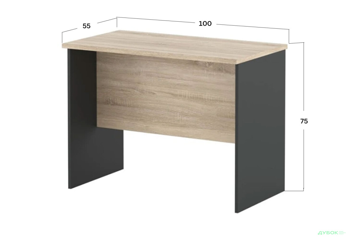 Стіл письмовий приставний Гербор Офіс Нью 100x55 см, антрацит / дуб сонома - Зображення 4 Зображення 4 - Стіл письмовий приставний Гербор Офіс Нью 100x55 см, антрацит / дуб сонома