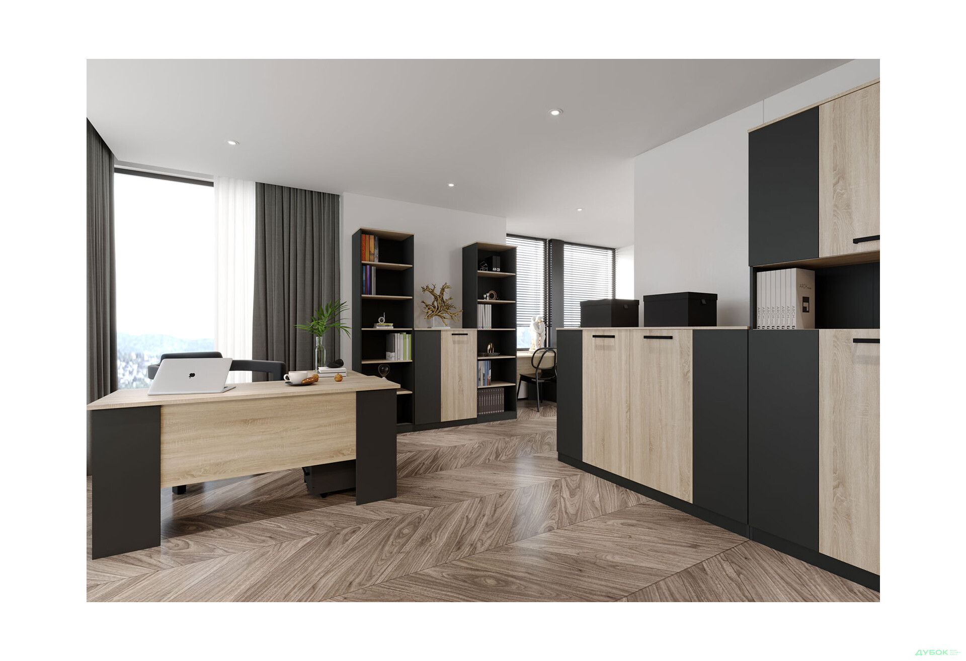 Комод Гербор Офіс Нью високий з 4 дверцятами 160 см, антрацит / дуб сонома - Зображення 2 Зображення 2 - Комод Гербор Офіс Нью високий з 4 дверцятами 160 см, антрацит / дуб сонома