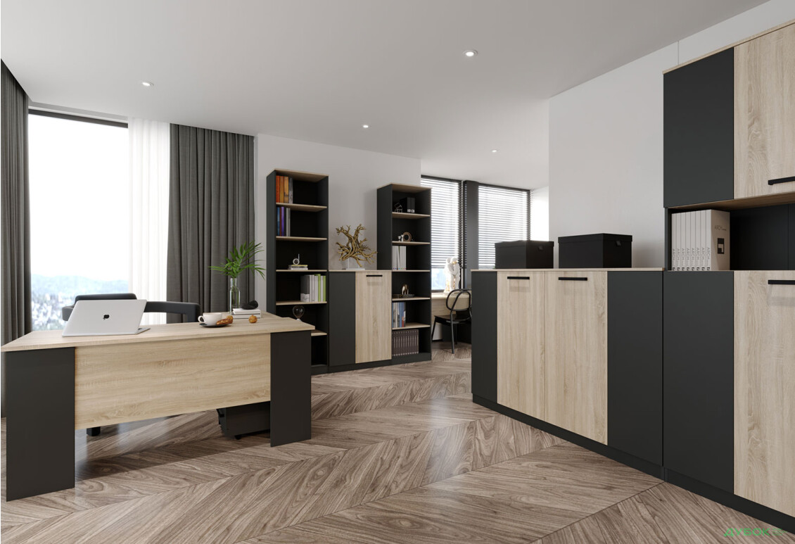 Комод Гербор Офіс Нью високий з 4 дверцятами 160 см, антрацит / дуб сонома - Зображення 2 Зображення 2 - Комод Гербор Офіс Нью високий з 4 дверцятами 160 см, антрацит / дуб сонома