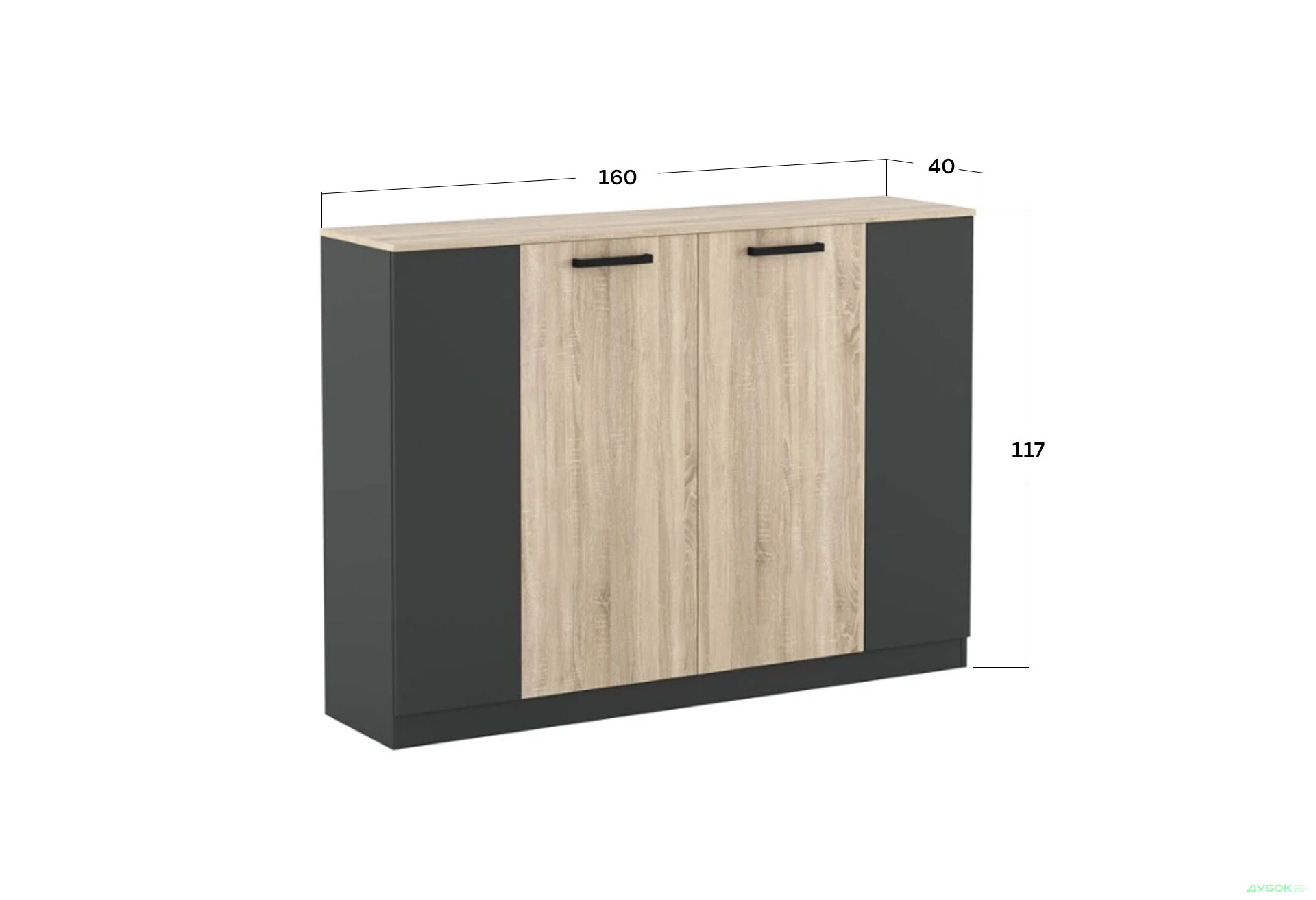 Комод Гербор Офіс Нью високий з 4 дверцятами 160 см, антрацит / дуб сонома - Зображення 4 Зображення 4 - Комод Гербор Офіс Нью високий з 4 дверцятами 160 см, антрацит / дуб сонома