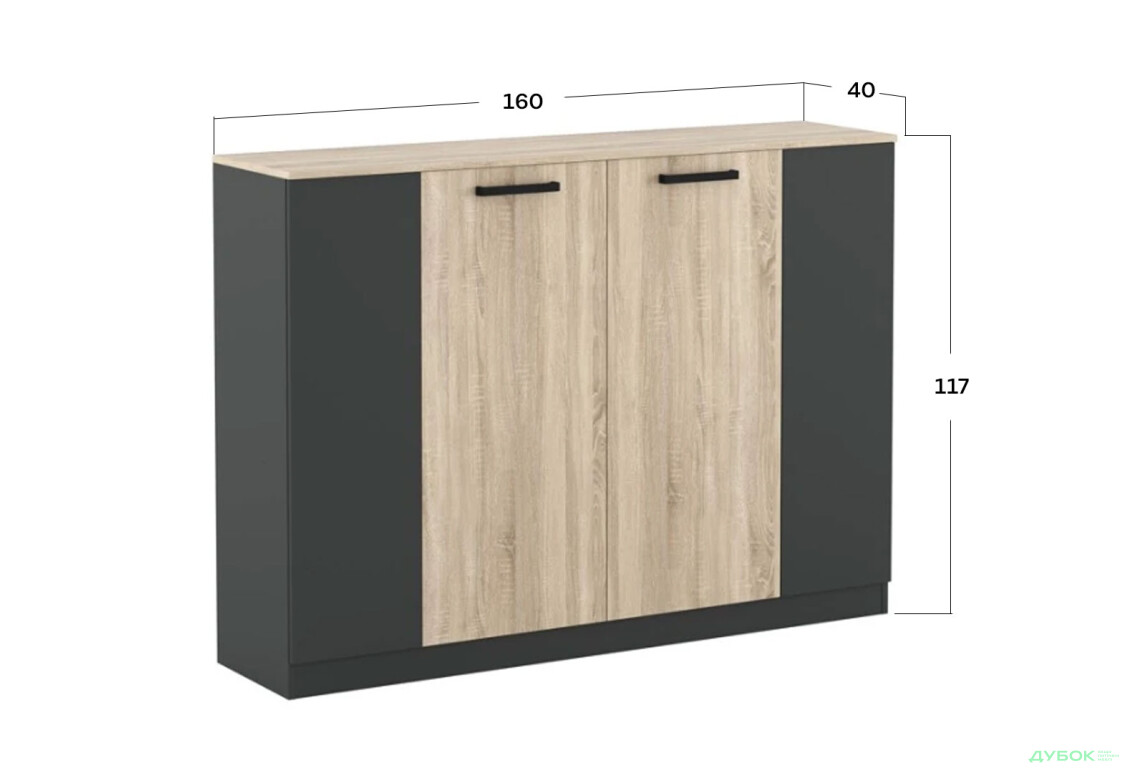 Комод Гербор Офіс Нью високий з 4 дверцятами 160 см, антрацит / дуб сонома - Зображення 4 Зображення 4 - Комод Гербор Офіс Нью високий з 4 дверцятами 160 см, антрацит / дуб сонома