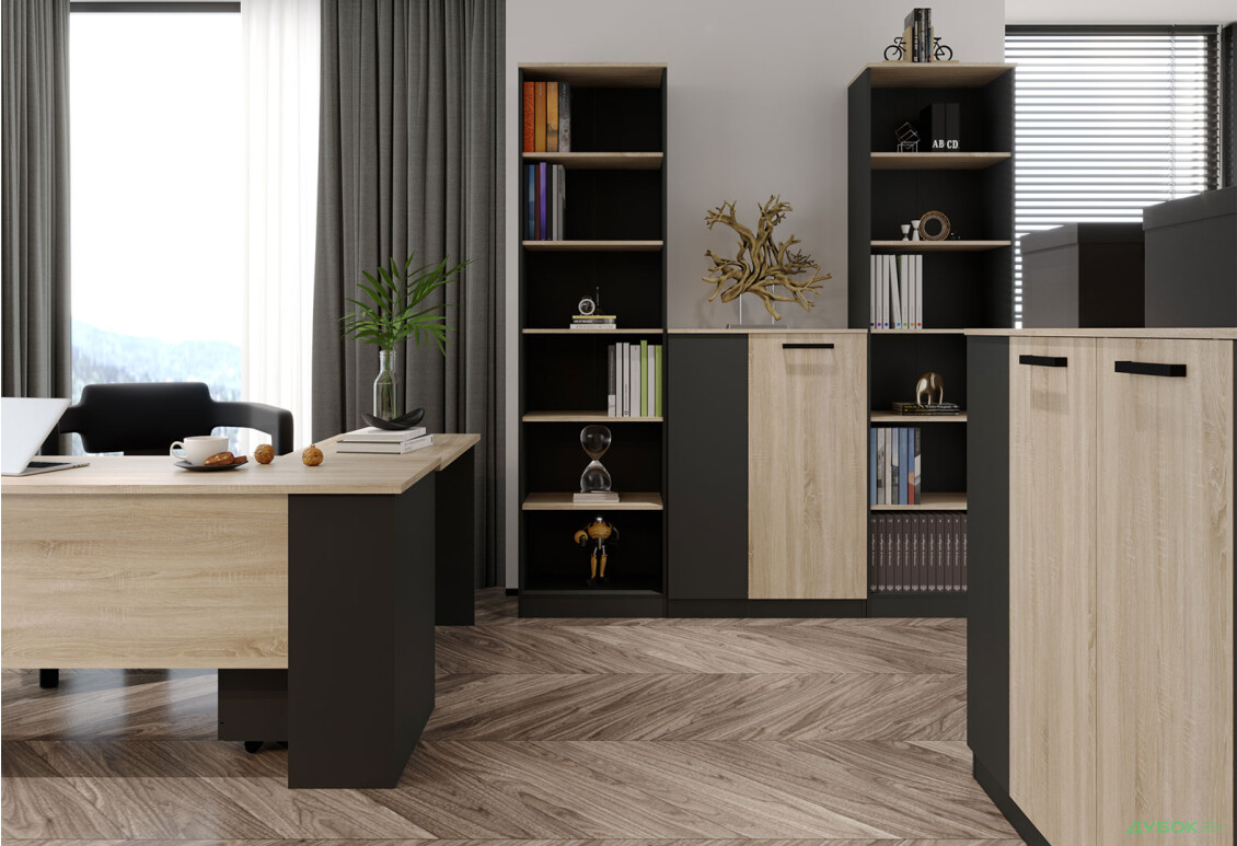 Пенал відкритий Гербор Офіс Нью 60 см, антрацит / дуб сонома - Зображення 2 Зображення 2 - Пенал відкритий Гербор Офіс Нью 60 см, антрацит / дуб сонома