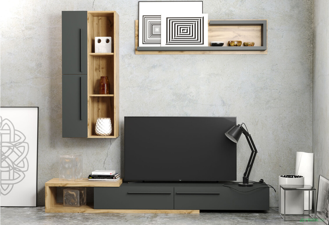 Стінка Гербор Кальвадос 210 см, Дуб Тахо / Антрацит - Зображення 1 Зображення 1 - Стінка Гербор Кальвадос 210 см, Дуб Тахо / Антрацит