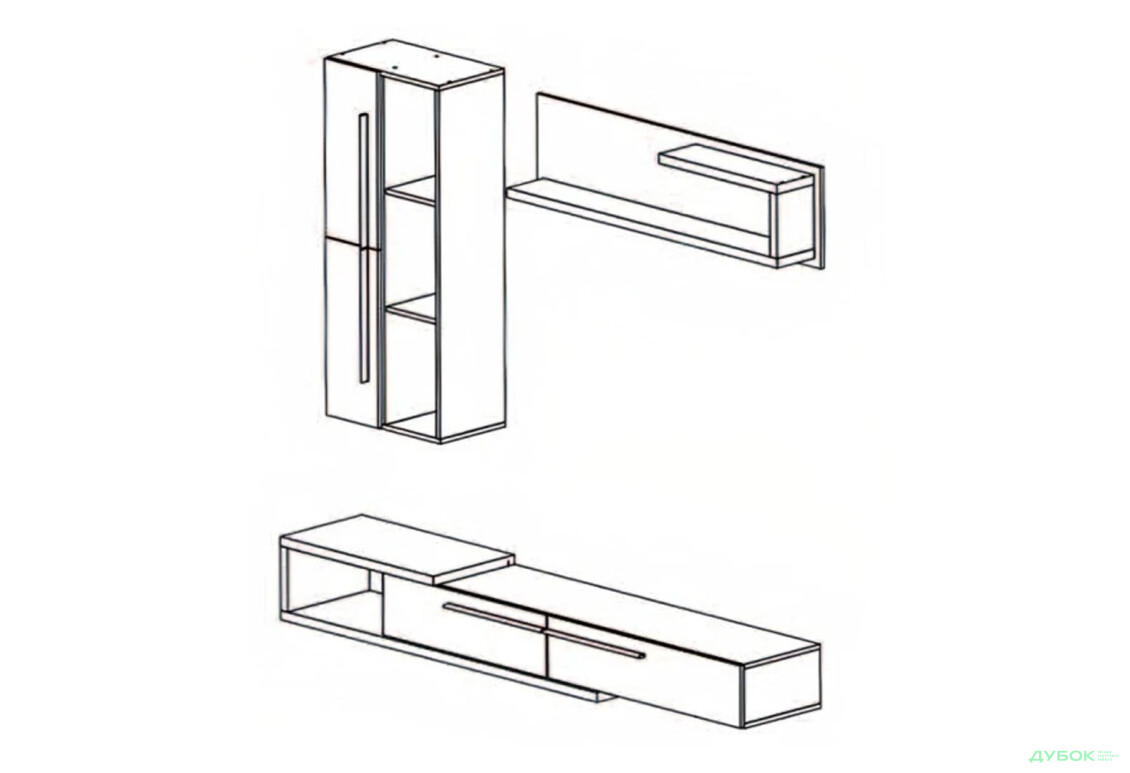 Стінка Гербор Кальвадос 210 см, Дуб Тахо / Антрацит - Зображення 3 Зображення 3 - Стінка Гербор Кальвадос 210 см, Дуб Тахо / Антрацит