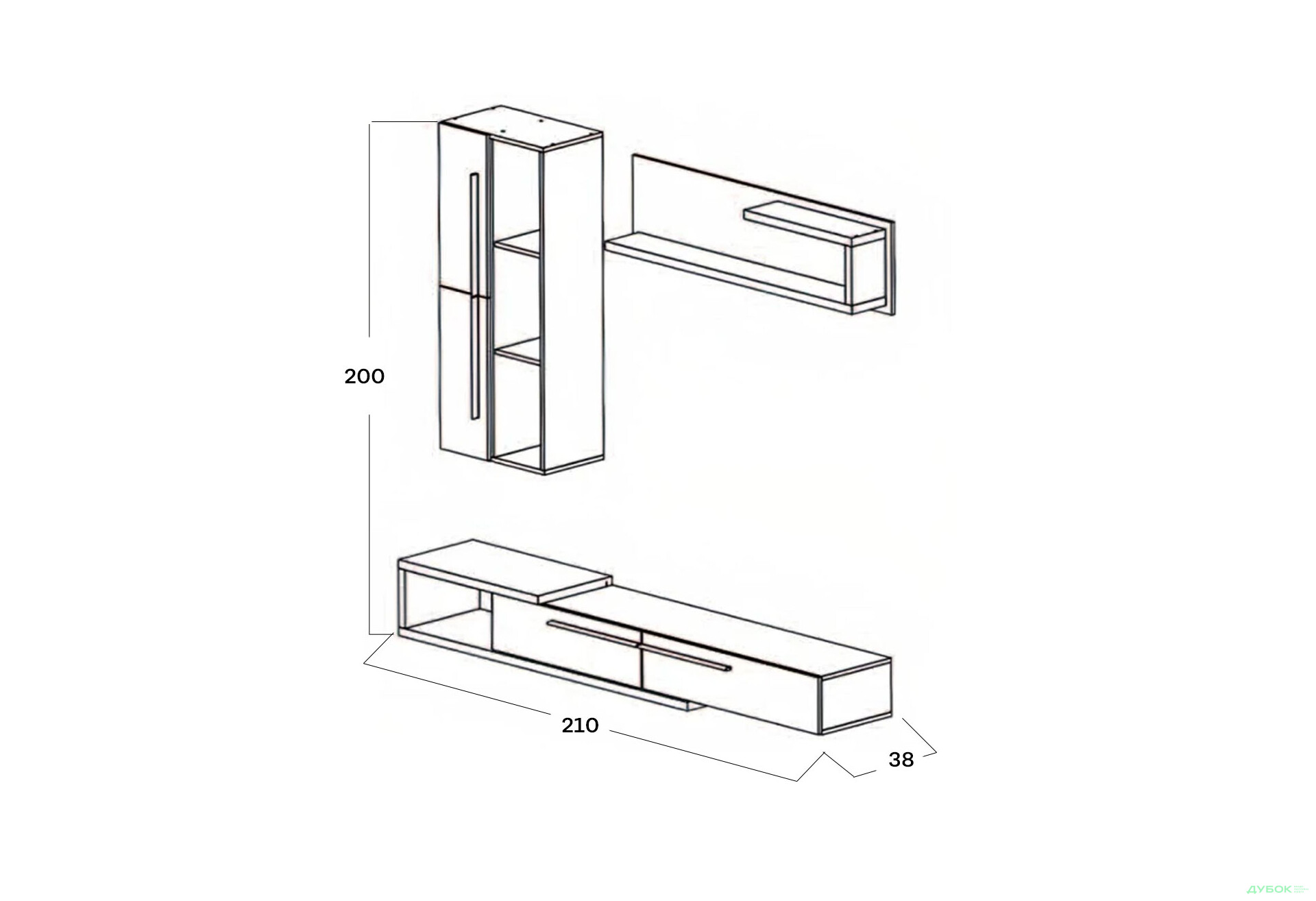 Стінка Гербор Кальвадос 210 см, Дуб Тахо / Антрацит - Зображення 4 Зображення 4 - Стінка Гербор Кальвадос 210 см, Дуб Тахо / Антрацит
