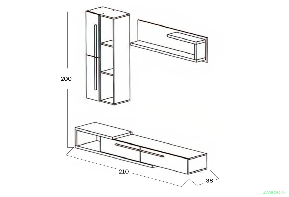 Стінка Гербор Кальвадос 210 см, Дуб Тахо / Антрацит - Зображення 4 Зображення 4 - Стінка Гербор Кальвадос 210 см, Дуб Тахо / Антрацит