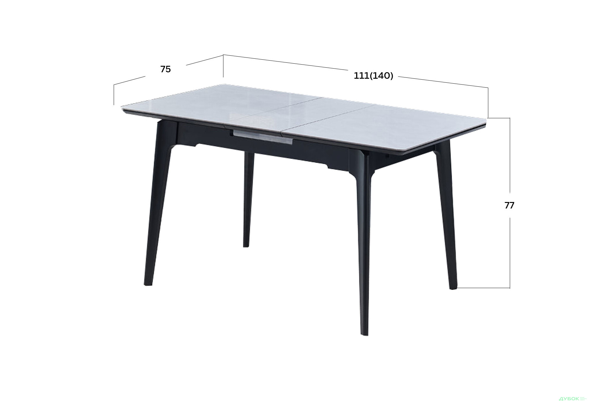 Зображення 5 - Стіл обідній Intarsio Берлін керамік / Berlin ceramic 111x75 см, розкладний, Сірий глянець / чорний каркас