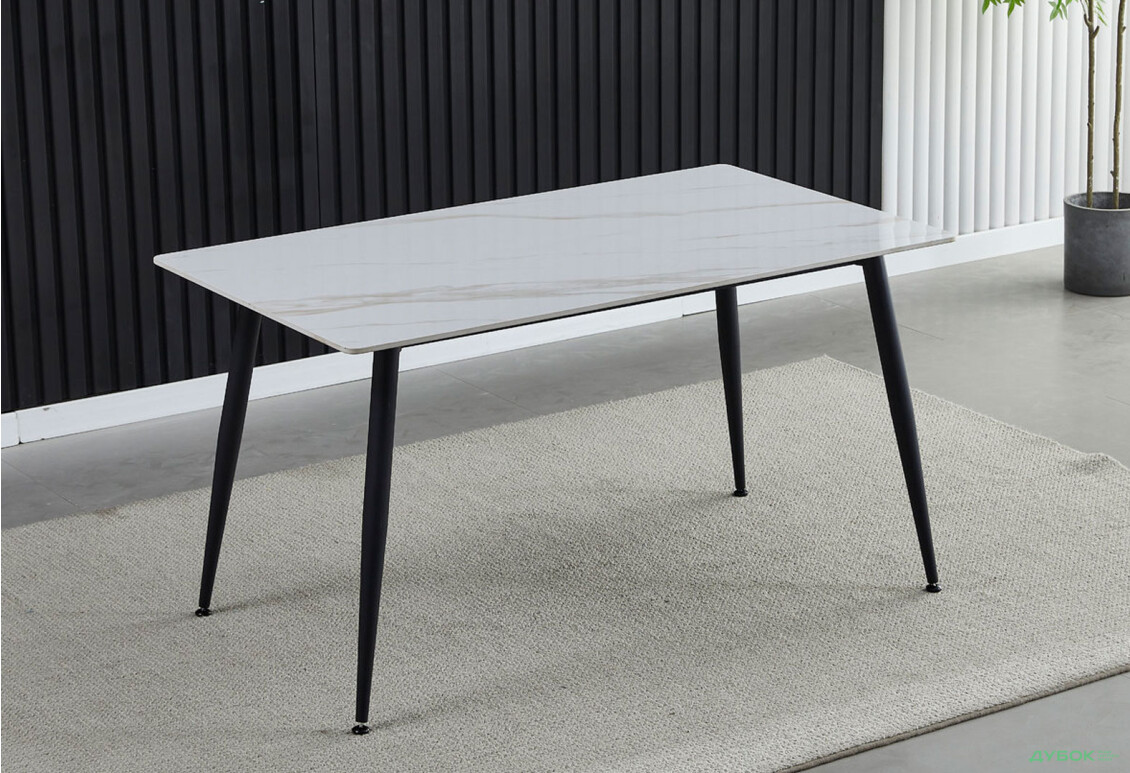 Стіл обідній Intarsio Кінг керамік / King ceramic 140х80 см, Білий глянець / чорний мат каркас - Зображення 2 Зображення 2 - Стіл обідній Intarsio Кінг керамік / King ceramic 140х80 см, Білий глянець / чорний мат каркас