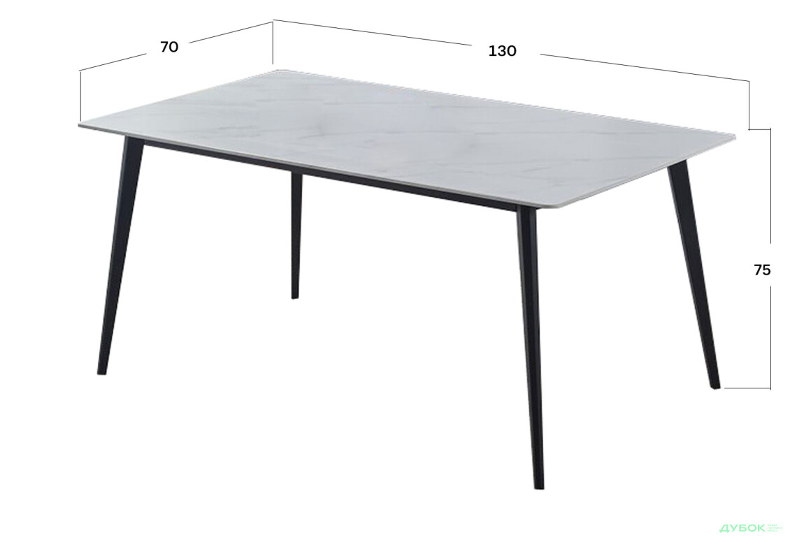 Зображення 4 - Стіл обідній Intarsio Саба керамік / Saba ceramic 130х70 см, Білий глянець / чорний каркас