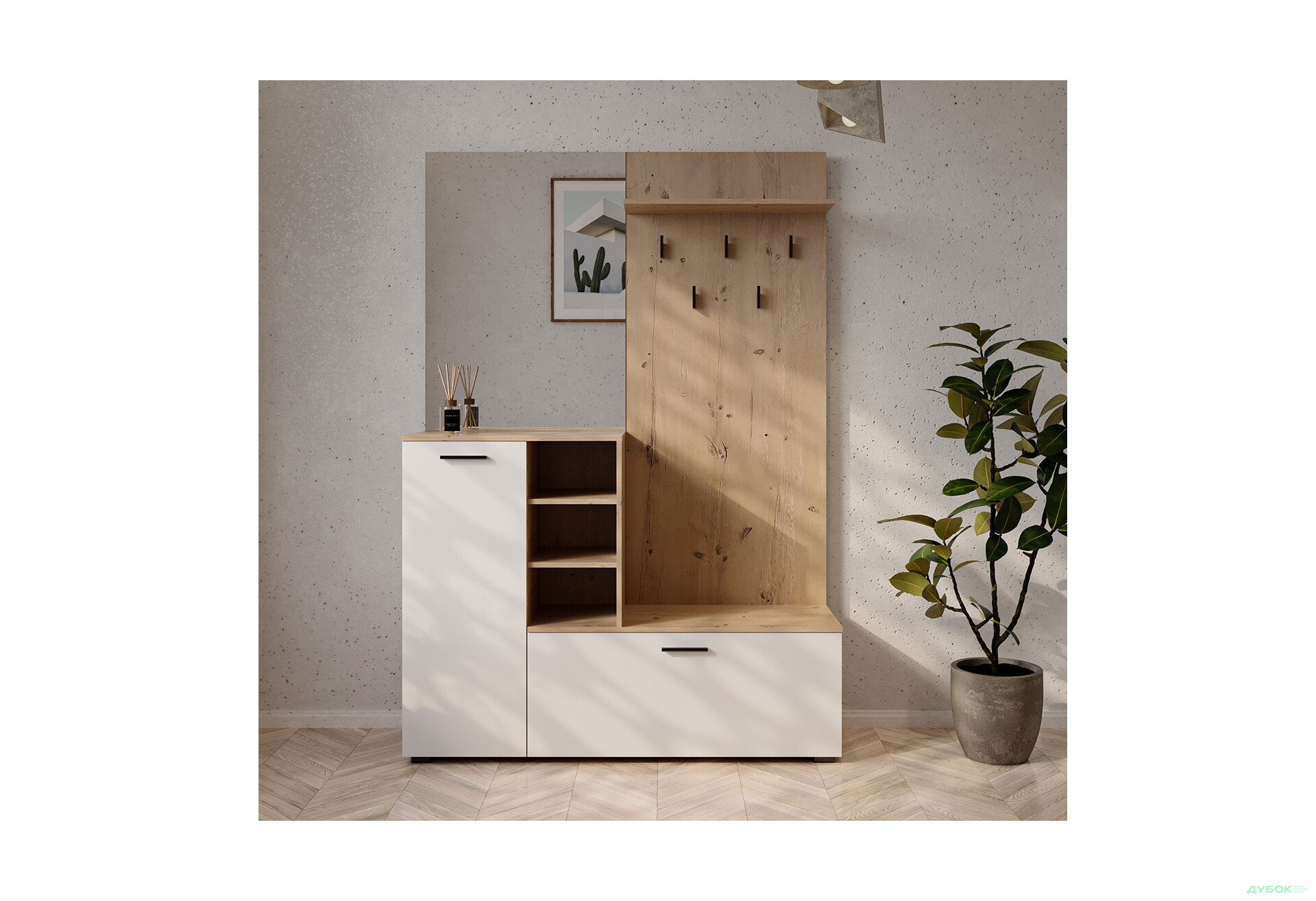 Передпокій ВМК Ветланда II 140 см сосна антична / білий альпійський - Зображення 2 Зображення 2 - Передпокій ВМК Ветланда II 140 см сосна антична / білий альпійський