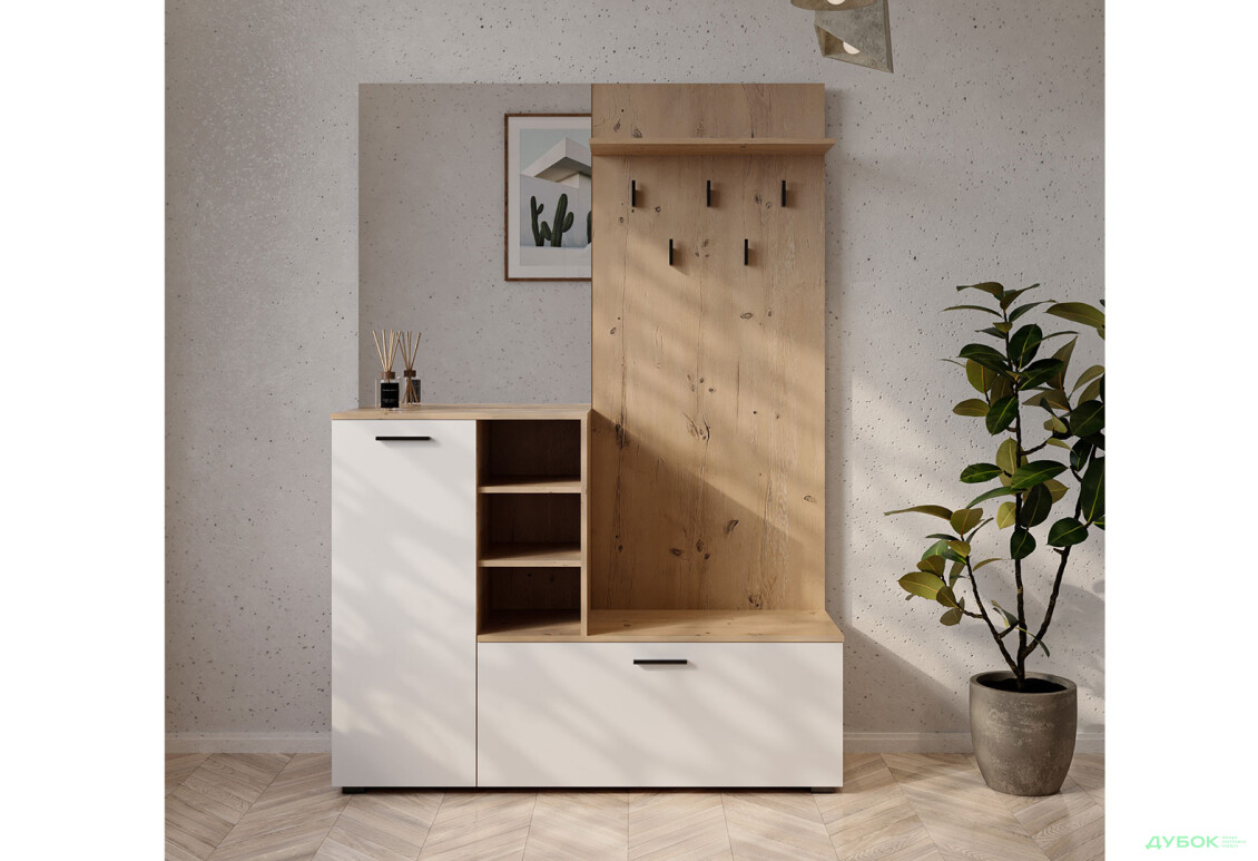 Передпокій ВМК Ветланда II 140 см сосна антична / білий альпійський - Зображення 2 Зображення 2 - Передпокій ВМК Ветланда II 140 см сосна антична / білий альпійський