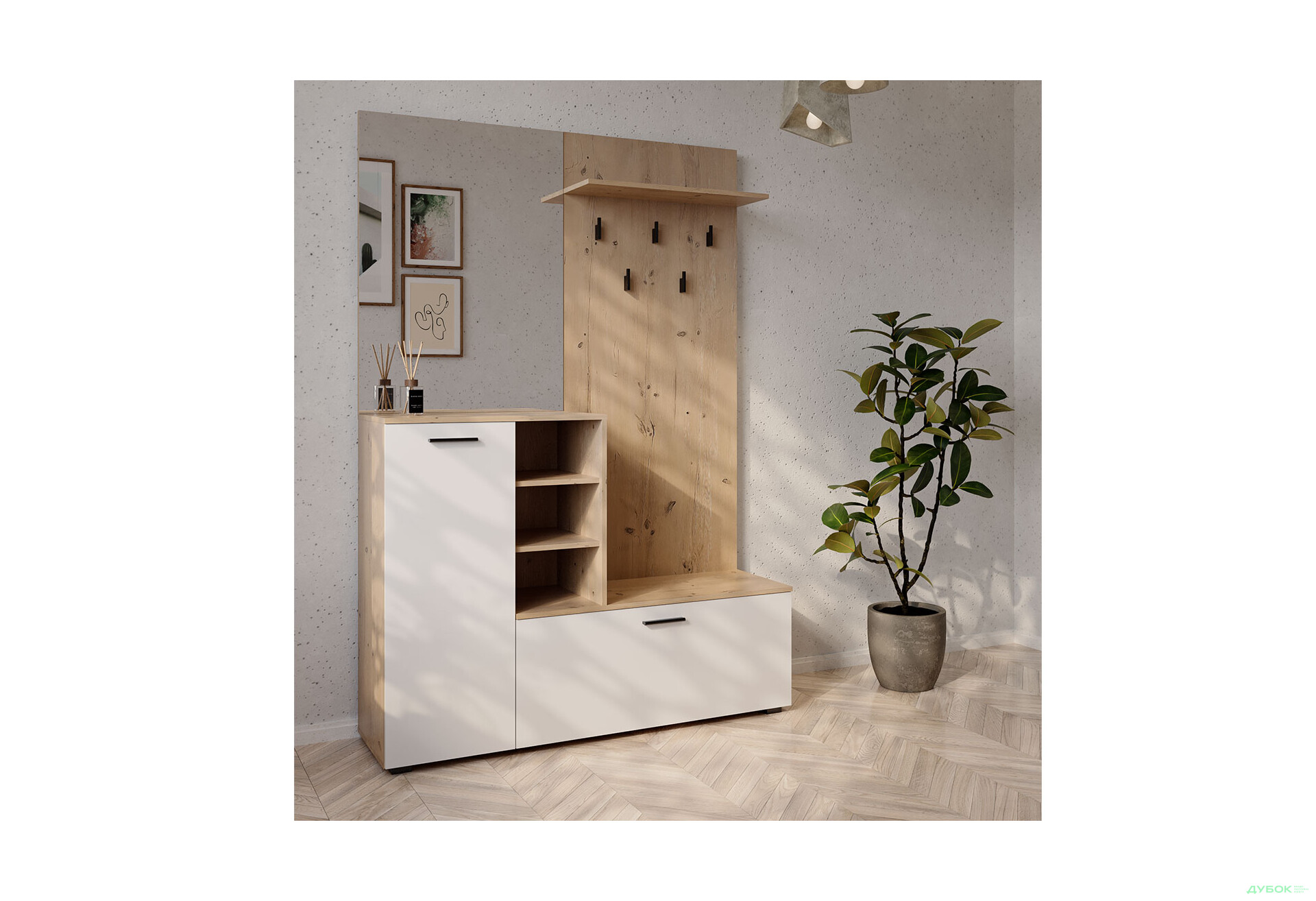 Передпокій ВМК Ветланда II 140 см сосна антична / білий альпійський - Зображення 1 Зображення 1 - Передпокій ВМК Ветланда II 140 см сосна антична / білий альпійський