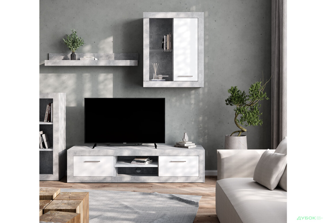 Стінка ВМК Шакіра 227 см бетон / німфея альба - Зображення 2 Зображення 2 - Стінка ВМК Шакіра 227 см бетон / німфея альба