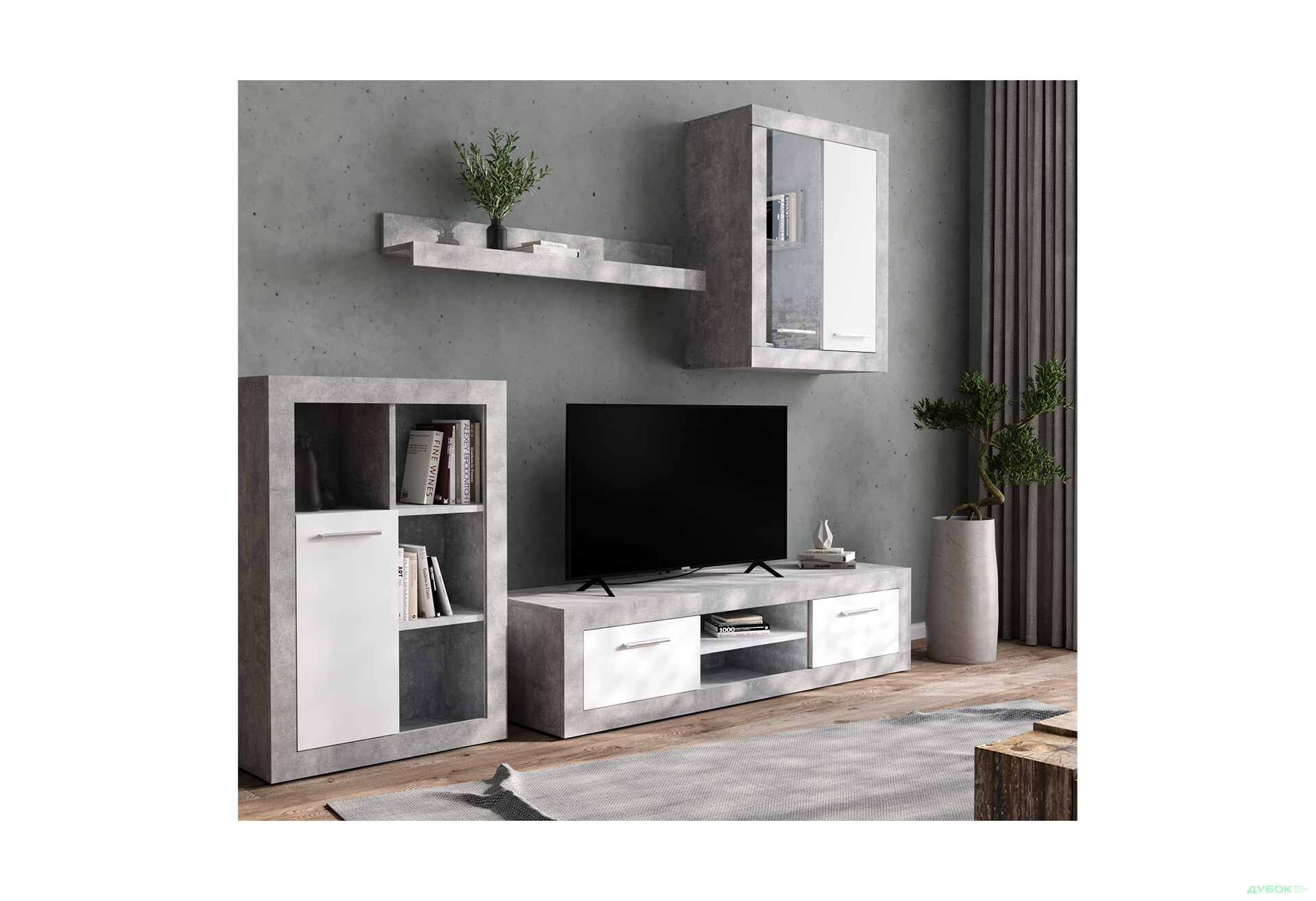 Стінка ВМК Шакіра 227 см бетон / німфея альба - Зображення 1 Зображення 1 - Стінка ВМК Шакіра 227 см бетон / німфея альба