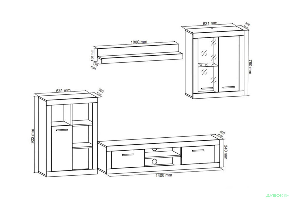 Стінка ВМК Шакіра 227 см німфея альба / дуб артизан - Зображення 2 Зображення 2 - Стінка ВМК Шакіра 227 см німфея альба / дуб артизан