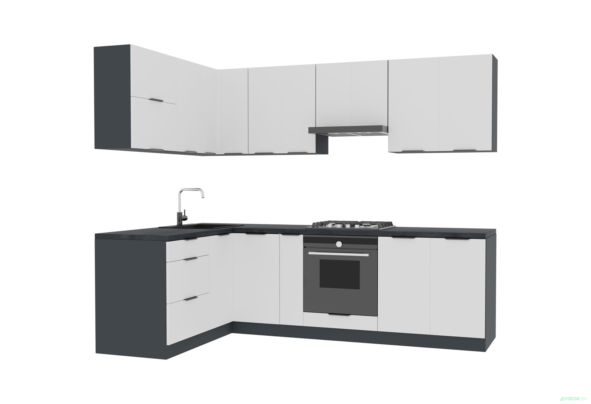 Кухня Вип-Мастер Флэт Люкс 1.6х2.6, антрацит / белый мат - Изображение 3 Изображение 3 - Кухня Вип-Мастер Флэт Люкс 1.6х2.6, антрацит / белый мат