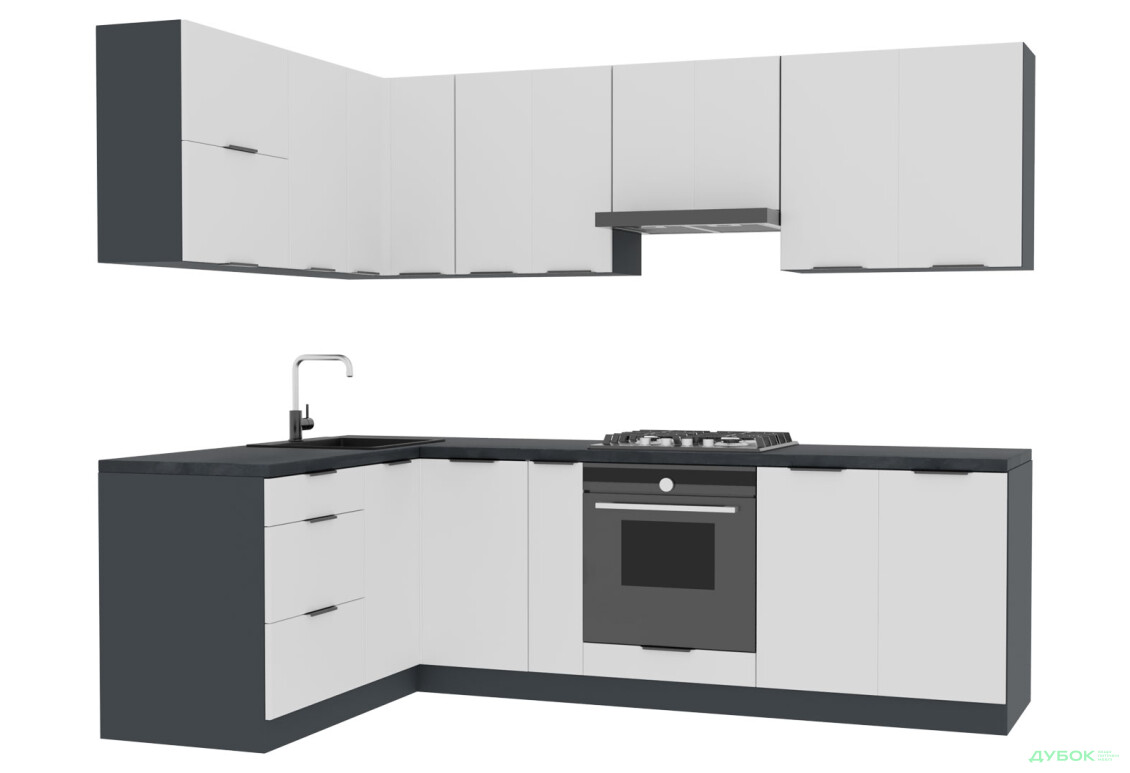 Кухня Вип-Мастер Флэт Люкс 1.6х2.6, антрацит / белый мат - Изображение 3 Изображение 3 - Кухня Вип-Мастер Флэт Люкс 1.6х2.6, антрацит / белый мат