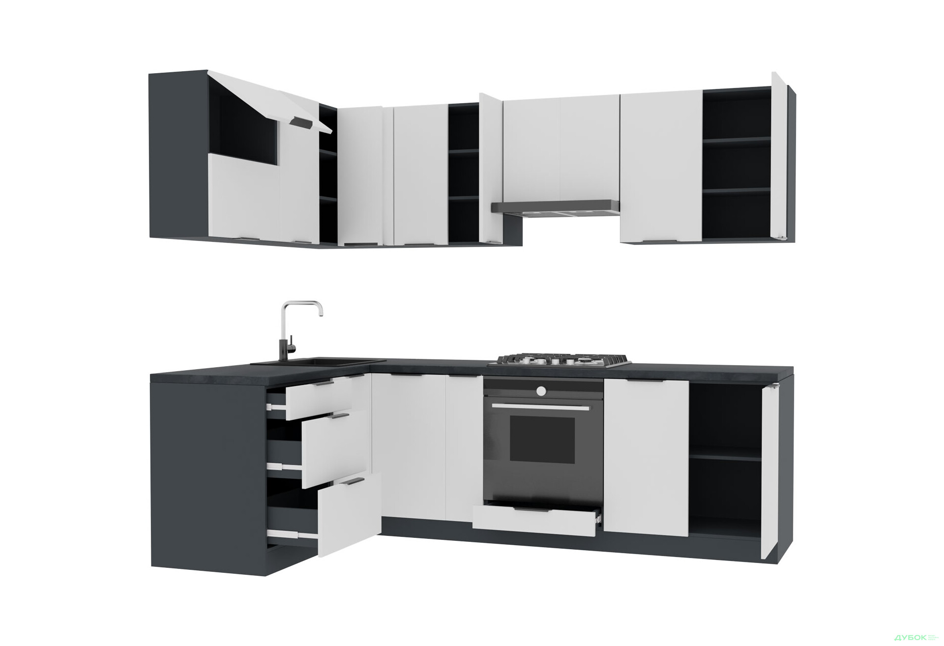 Кухня Вип-Мастер Флэт Люкс 1.6х2.6, антрацит / белый мат - Изображение 4 Изображение 4 - Кухня Вип-Мастер Флэт Люкс 1.6х2.6, антрацит / белый мат
