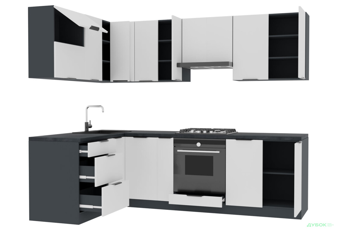 Кухня Вип-Мастер Флэт Люкс 1.6х2.6, антрацит / белый мат - Изображение 4 Изображение 4 - Кухня Вип-Мастер Флэт Люкс 1.6х2.6, антрацит / белый мат