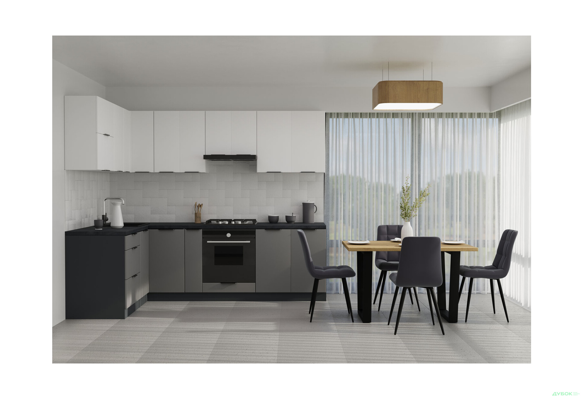 Кухня VIP-master Флет Люкс 1.6х2.6, низ - антрацит / сірий мат, верх - білий / білий мат - Зображення 1 Зображення 1 - Кухня VIP-master Флет Люкс 1.6х2.6, низ - антрацит / сірий мат, верх - білий / білий мат