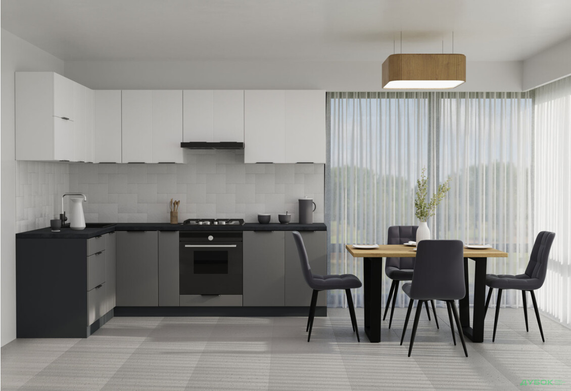 Кухня VIP-master Флет Люкс 1.6х2.6, низ - антрацит / сірий мат, верх - білий / білий мат - Зображення 1 Зображення 1 - Кухня VIP-master Флет Люкс 1.6х2.6, низ - антрацит / сірий мат, верх - білий / білий мат