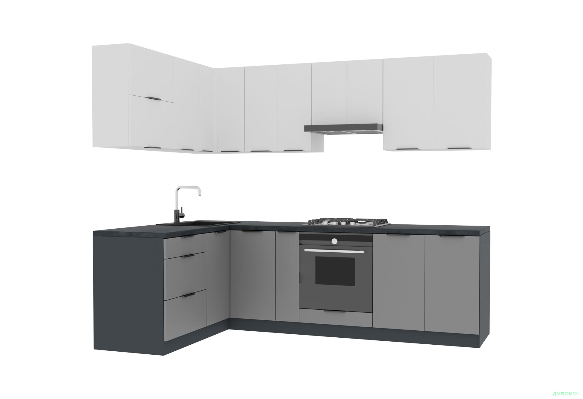 Кухня VIP-master Флет Люкс 1.6х2.6, низ - антрацит / сірий мат, верх - білий / білий мат - Зображення 3 Зображення 3 - Кухня VIP-master Флет Люкс 1.6х2.6, низ - антрацит / сірий мат, верх - білий / білий мат