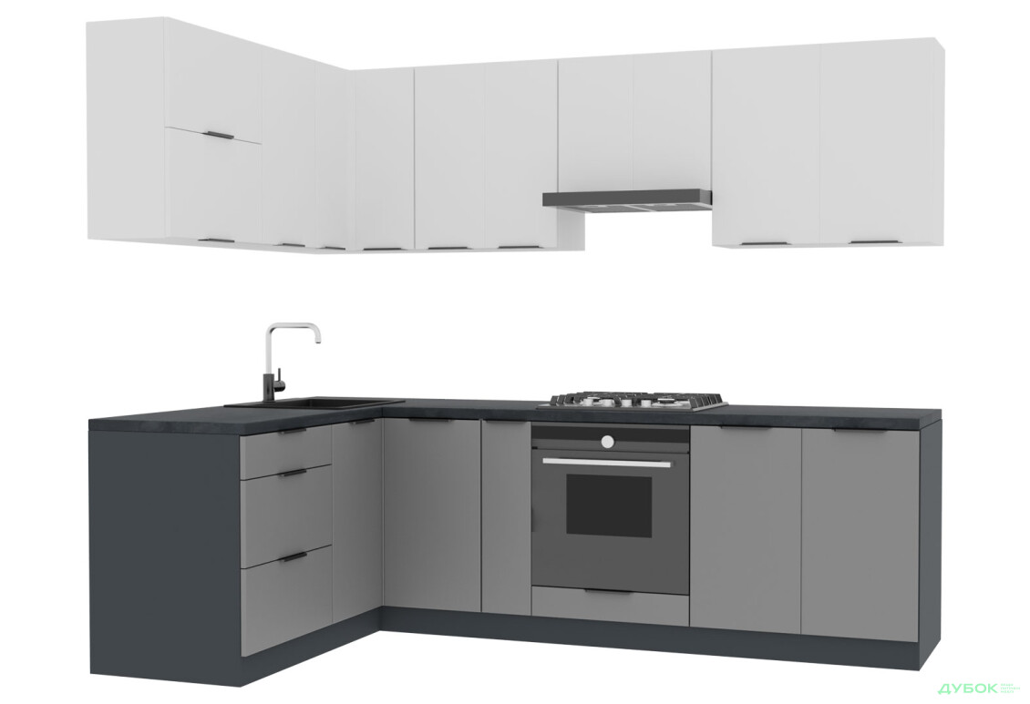 Кухня VIP-master Флет Люкс 1.6х2.6, низ - антрацит / сірий мат, верх - білий / білий мат - Зображення 3 Зображення 3 - Кухня VIP-master Флет Люкс 1.6х2.6, низ - антрацит / сірий мат, верх - білий / білий мат