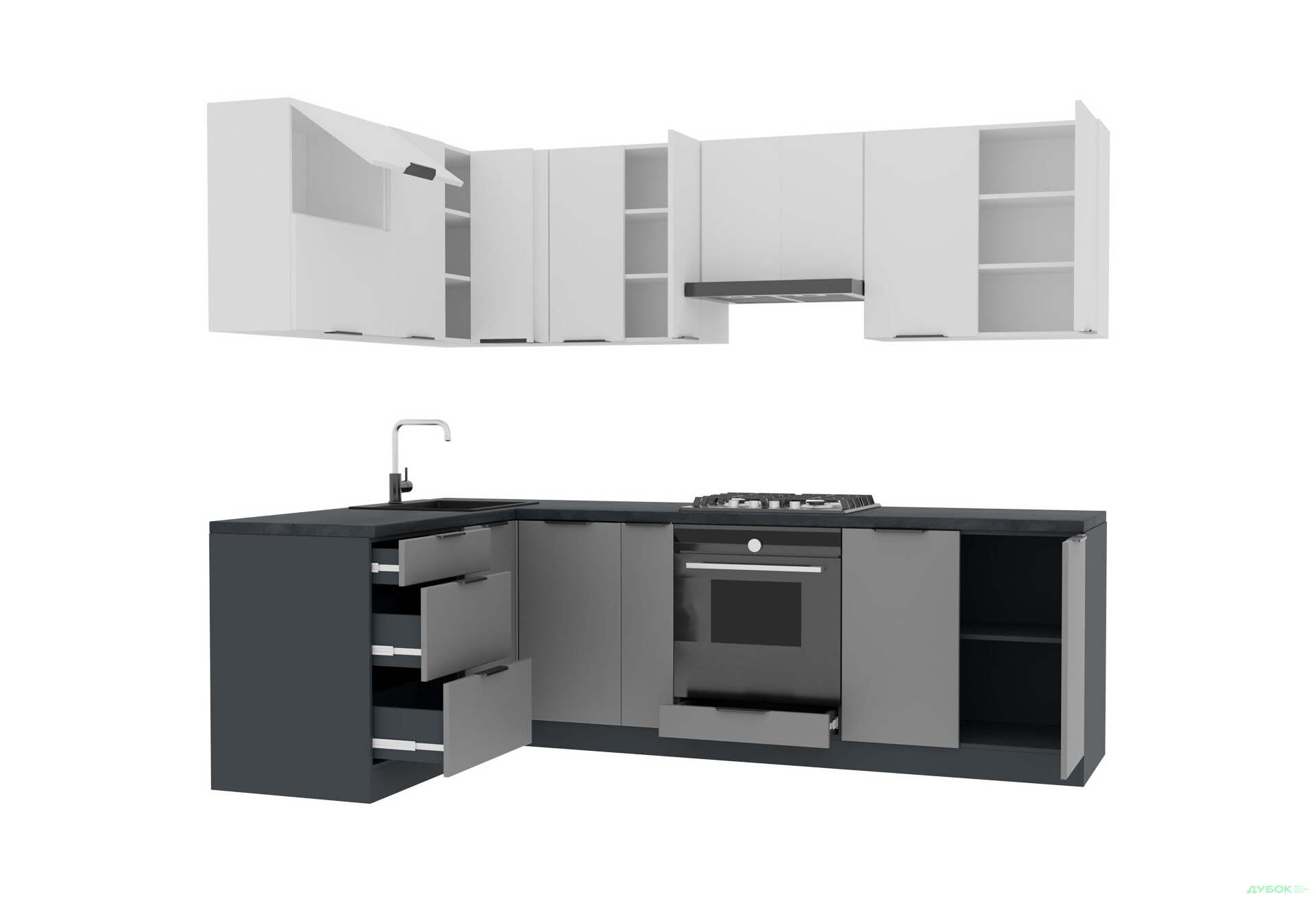 Кухня VIP-master Флет Люкс 1.6х2.6, низ - антрацит / сірий мат, верх - білий / білий мат - Зображення 4 Зображення 4 - Кухня VIP-master Флет Люкс 1.6х2.6, низ - антрацит / сірий мат, верх - білий / білий мат