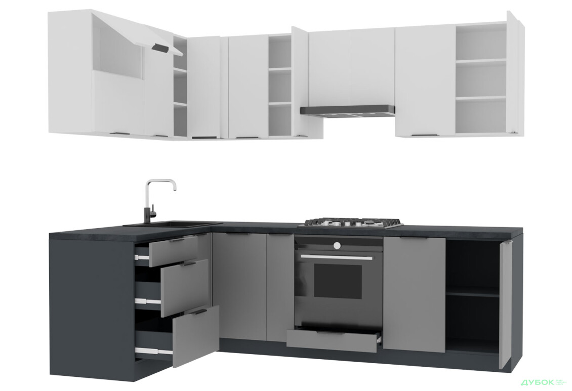 Кухня VIP-master Флет Люкс 1.6х2.6, низ - антрацит / сірий мат, верх - білий / білий мат - Зображення 4 Зображення 4 - Кухня VIP-master Флет Люкс 1.6х2.6, низ - антрацит / сірий мат, верх - білий / білий мат