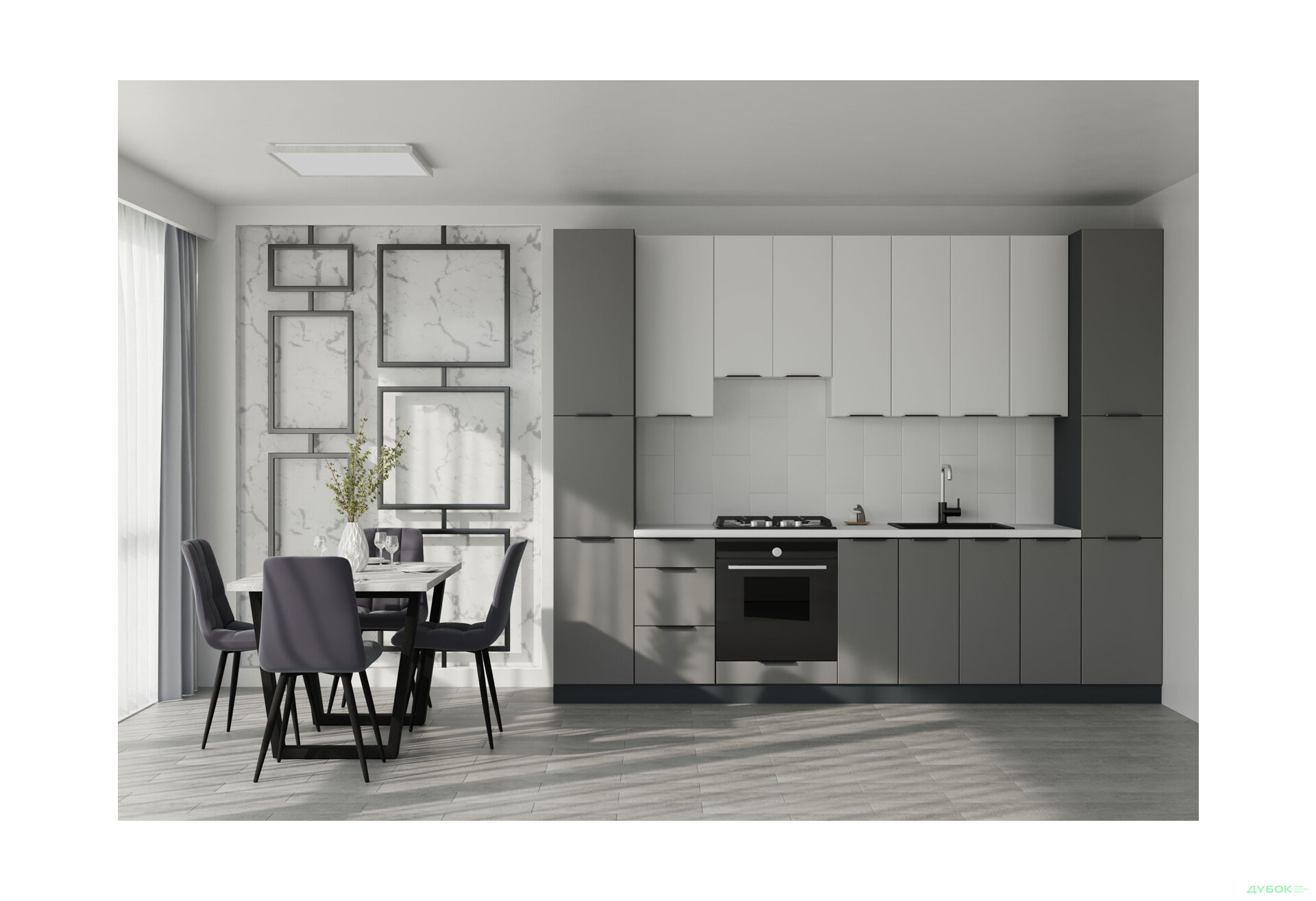 Кухня Флэт Люкс 3.0 Вип-Мастер, низ - антрацит / серый мат, верх - белый / белый мат - Изображение 1 Изображение 1 - Кухня Флэт Люкс 3.0 Вип-Мастер, низ - антрацит / серый мат, верх - белый / белый мат