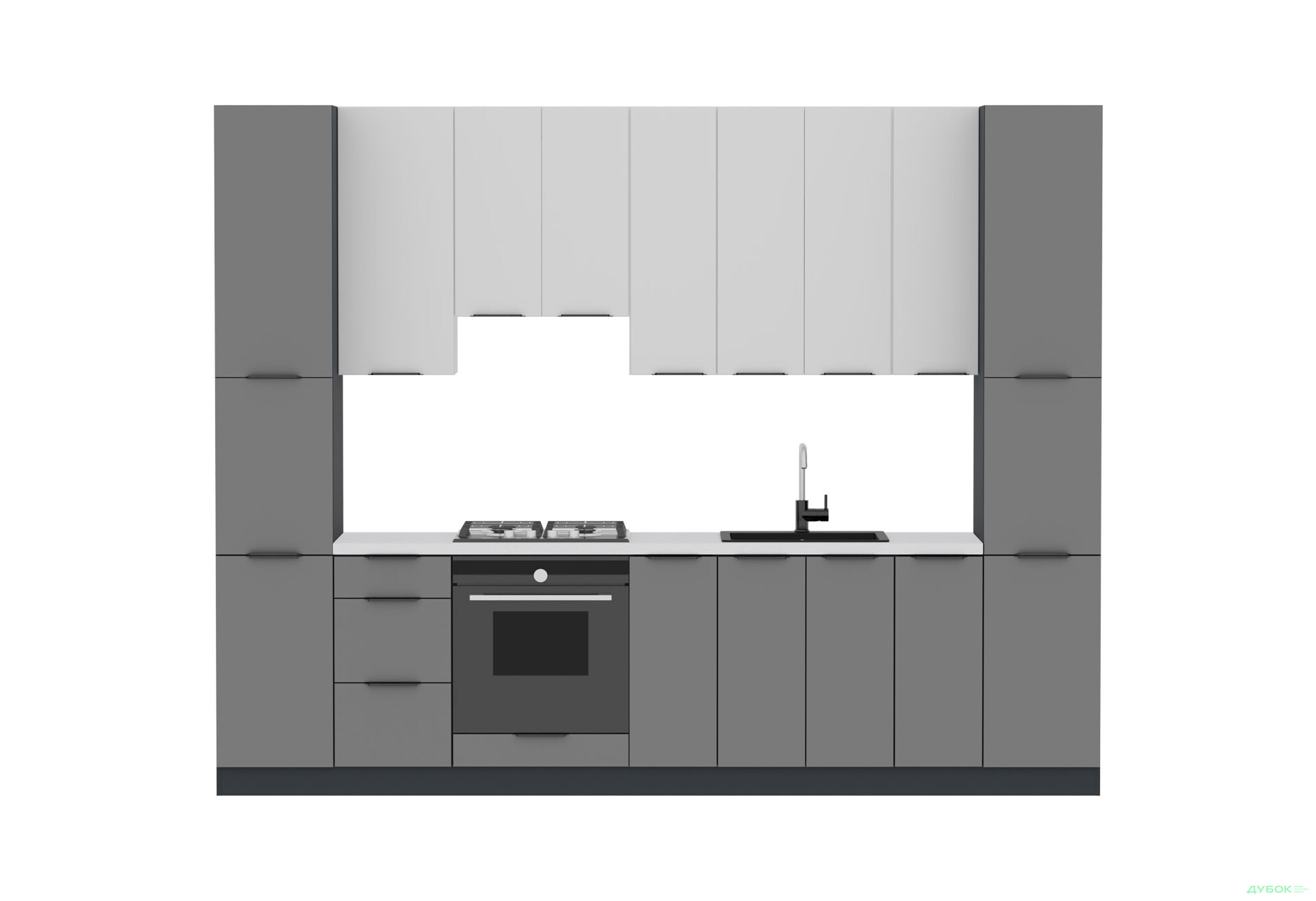 Кухня Флэт Люкс 3.0 Вип-Мастер, низ - антрацит / серый мат, верх - белый / белый мат - Изображение 3 Изображение 3 - Кухня Флэт Люкс 3.0 Вип-Мастер, низ - антрацит / серый мат, верх - белый / белый мат