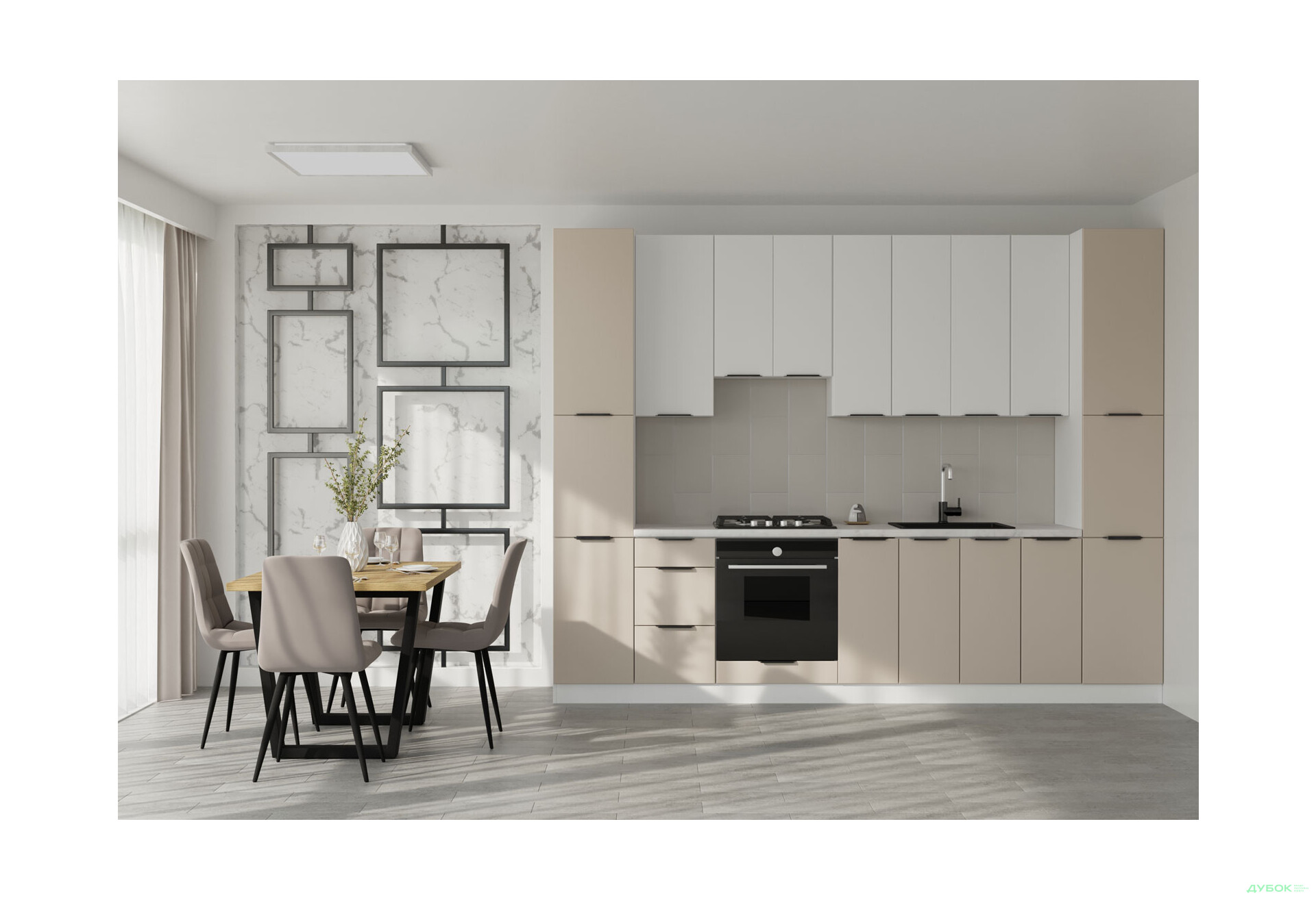 Кухня Флет Люкс 3.0 VIP-master, низ - білий / беж мат, верх - білий / білий мат - Зображення 1 Зображення 1 - Кухня Флет Люкс 3.0 VIP-master, низ - білий / беж мат, верх - білий / білий мат