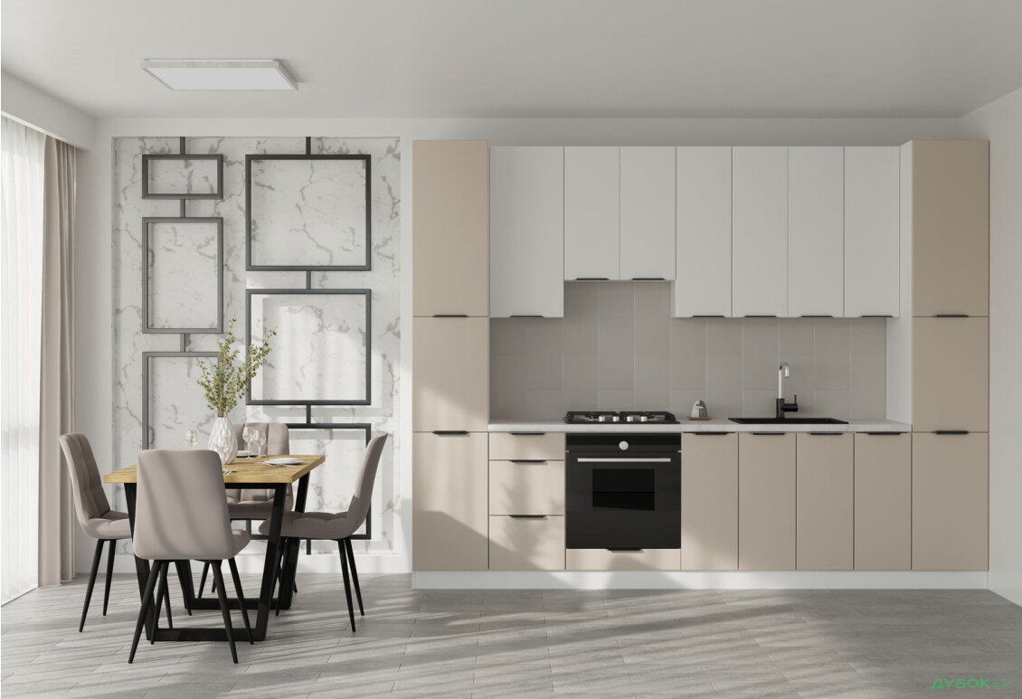 Кухня Флет Люкс 3.0 VIP-master, низ - білий / беж мат, верх - білий / білий мат - Зображення 1 Зображення 1 - Кухня Флет Люкс 3.0 VIP-master, низ - білий / беж мат, верх - білий / білий мат